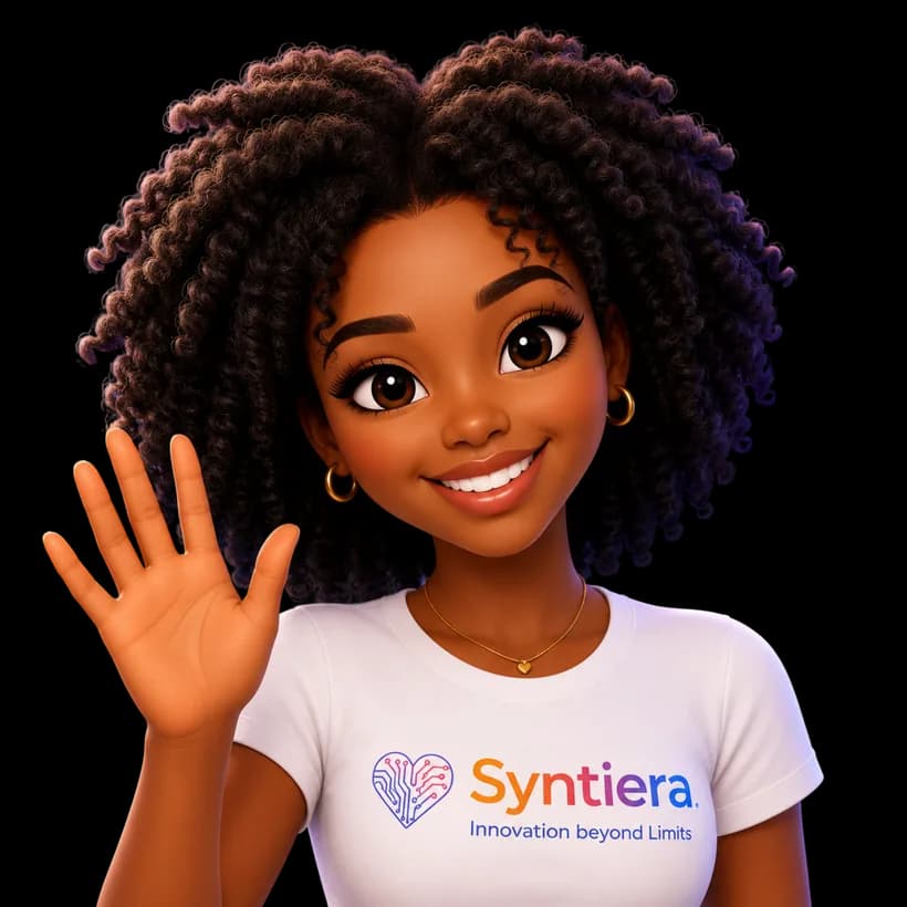 Syntiera waving welcome character